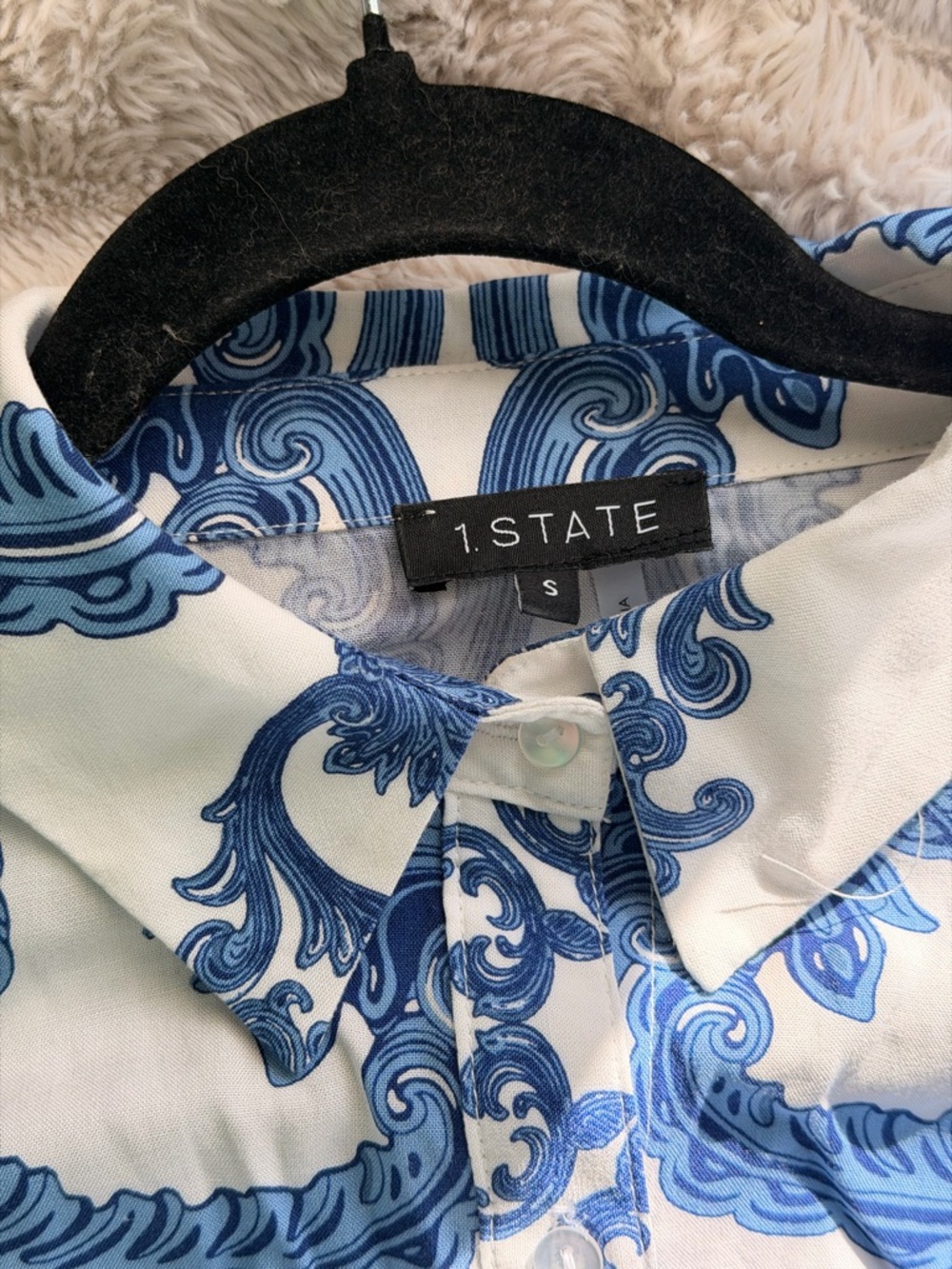 1. State Blue and White Printed Maxi Shirt Dress - Picture 7 of 7